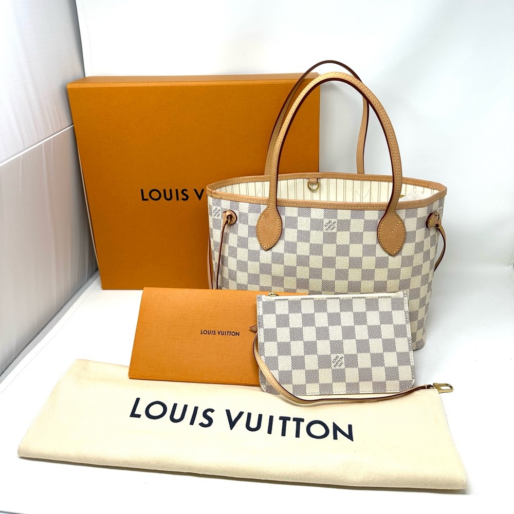 Authentic Louis Vuitton Neverfull MM Damier Azur  Tote Bag.